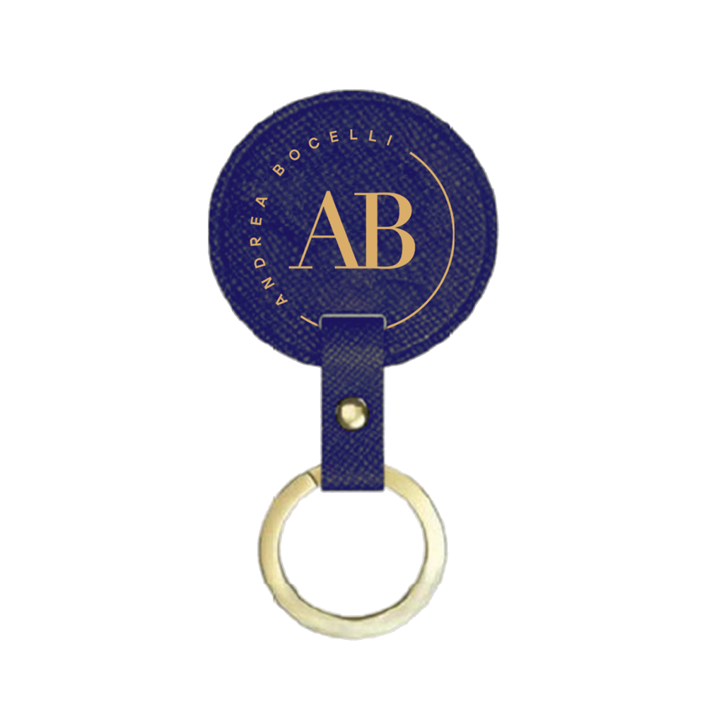 'AB’ Monogram Royal Blue Leather Keyring